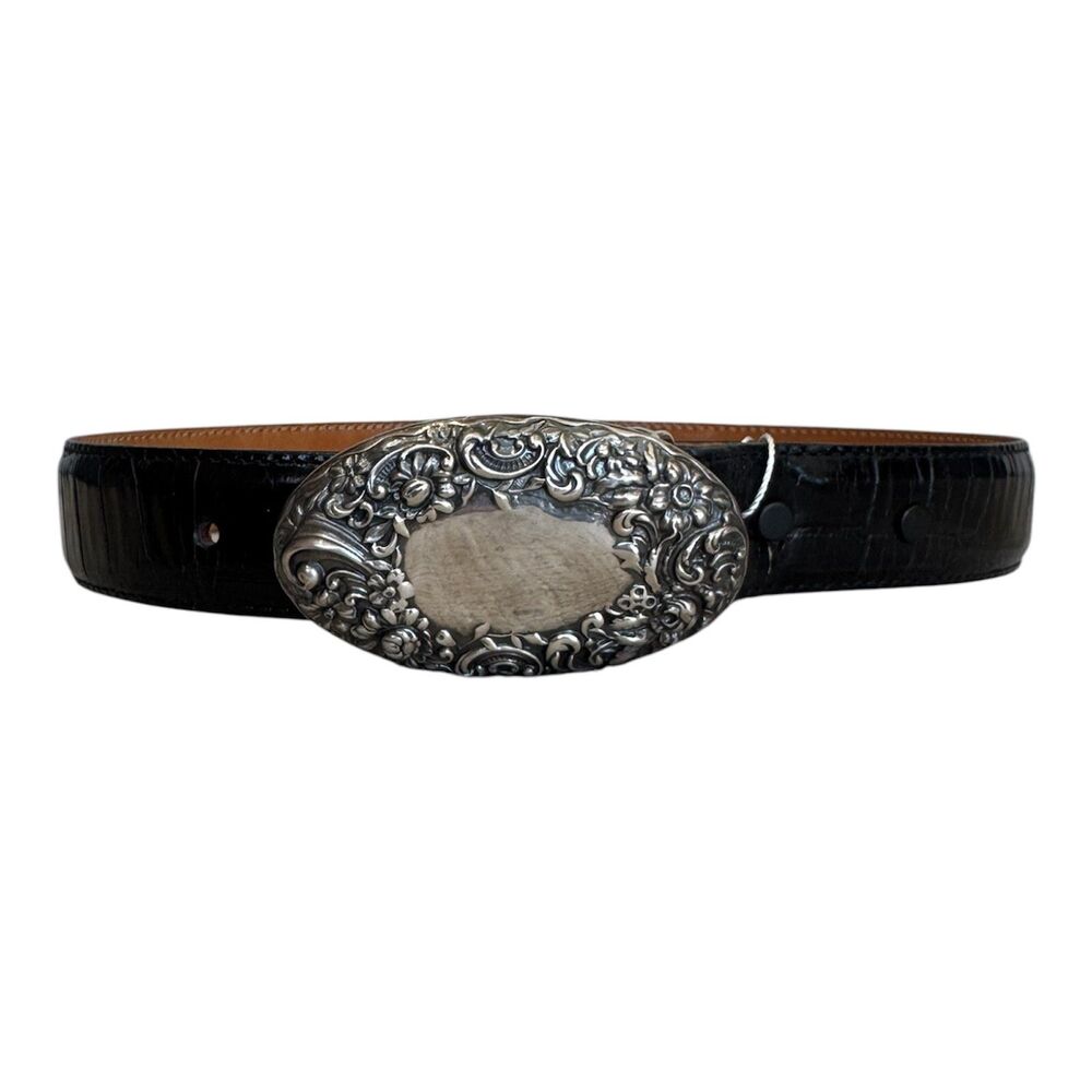Andrea Barnett Sterling 925 Buckle Genuine Full Grain Italian Leather Belt 28